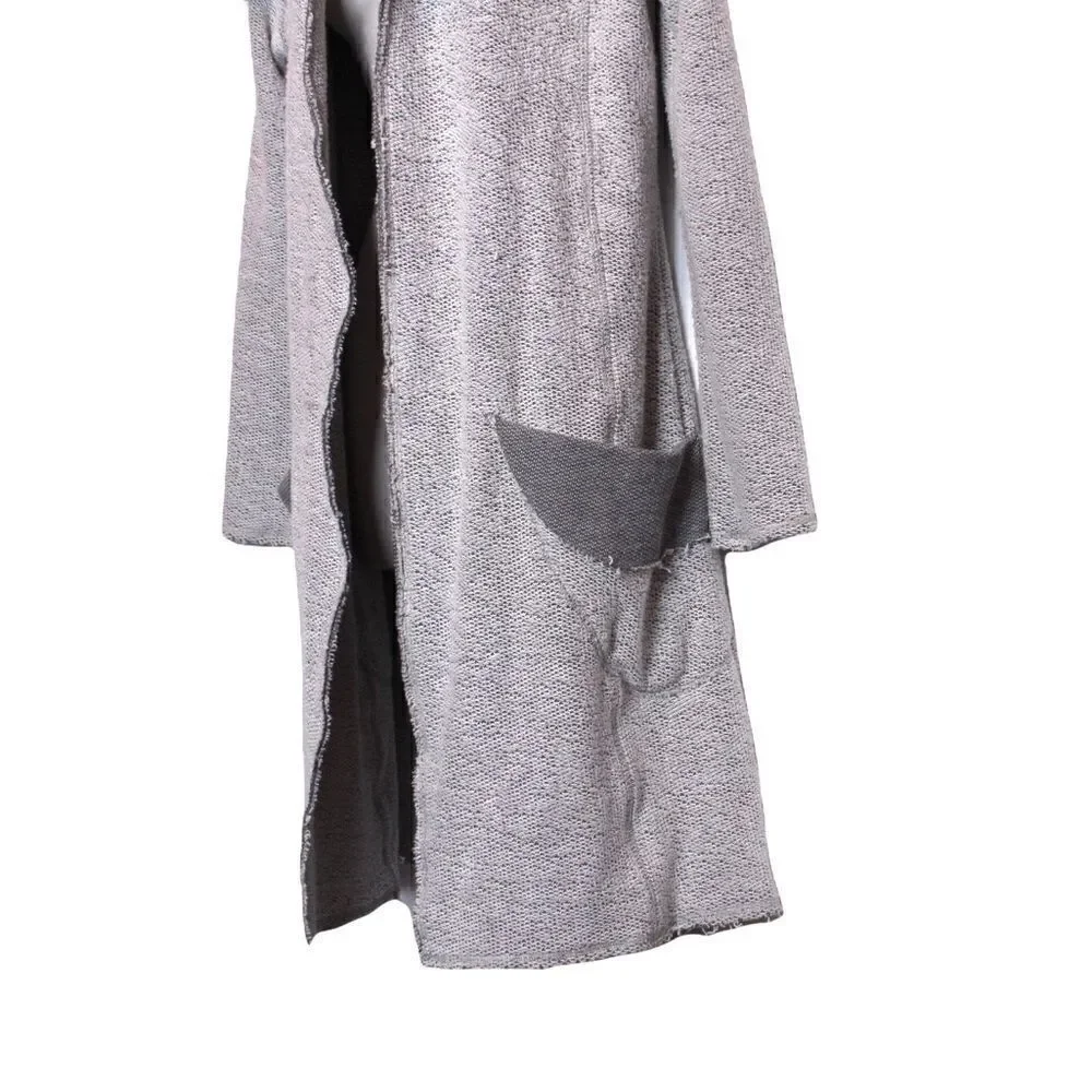 Trouble At The Mill Long Open Cardigan Sweater in Gray & White Size Small